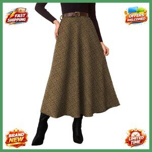 Queen Size Plaid Flared Midi Skirt High Waist A-Line with Pockets